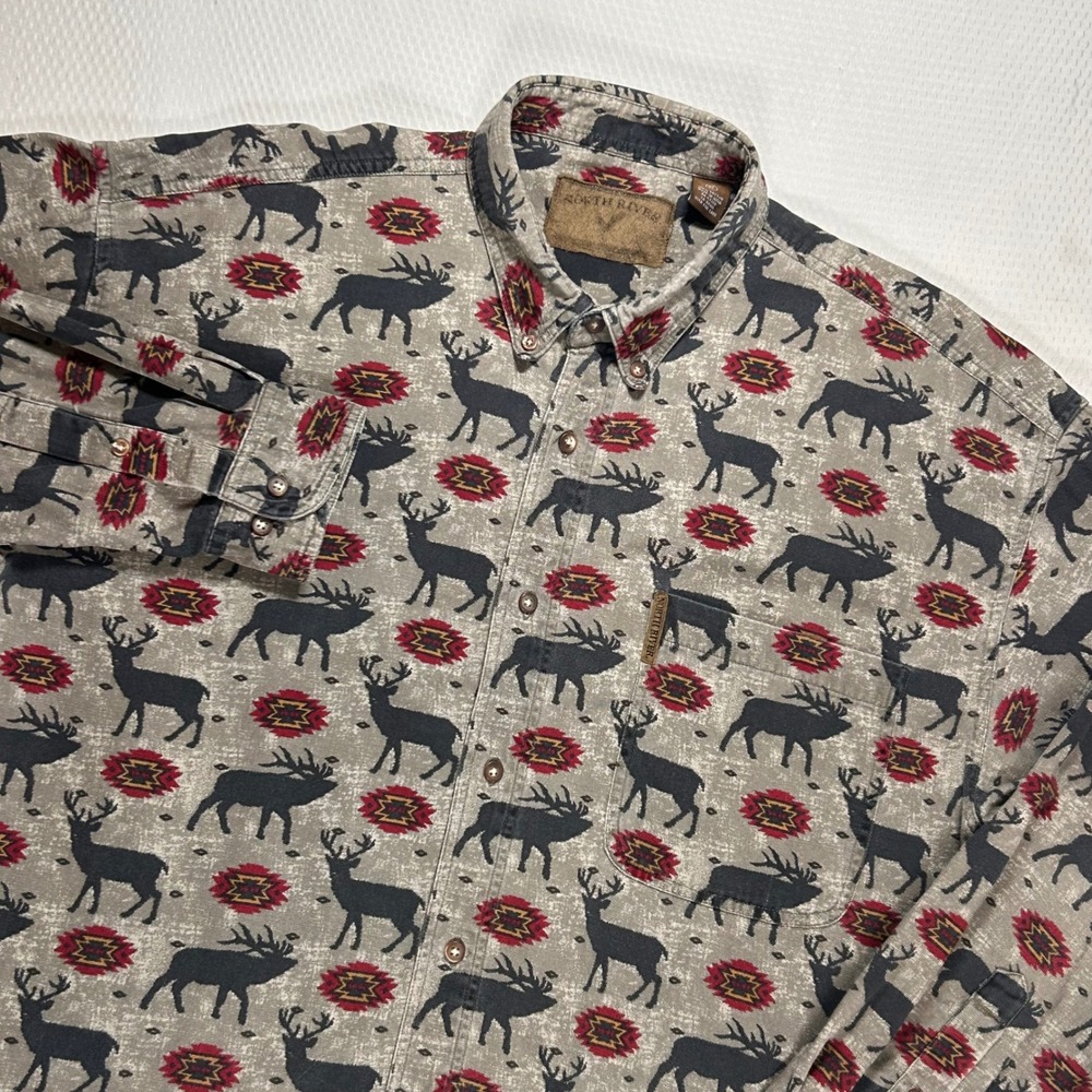 VTG North River Mens XL Aztec Southwestern Print Button‎ Down Shirt